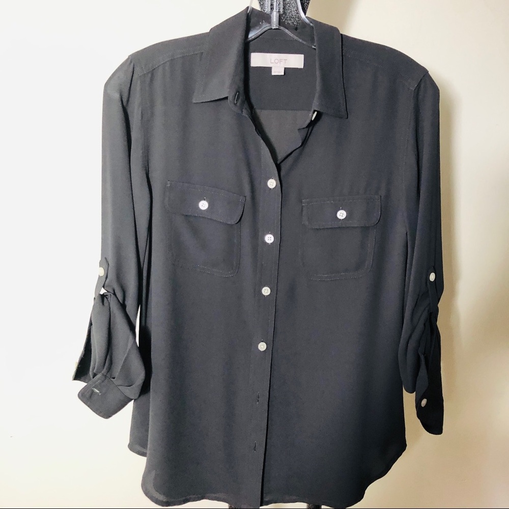 Loft Chocolate Button Down Blouse, Button Up Slee… - image 5